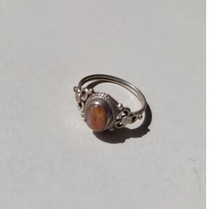 Vintage 925 sterling silver Sunstone Ring S 5.75 Silver Boho Filigree Cabochon